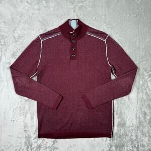 Sundance Henley Sweater Men's Small Maroon 1/4 Button Highland Stitch Mock Neck